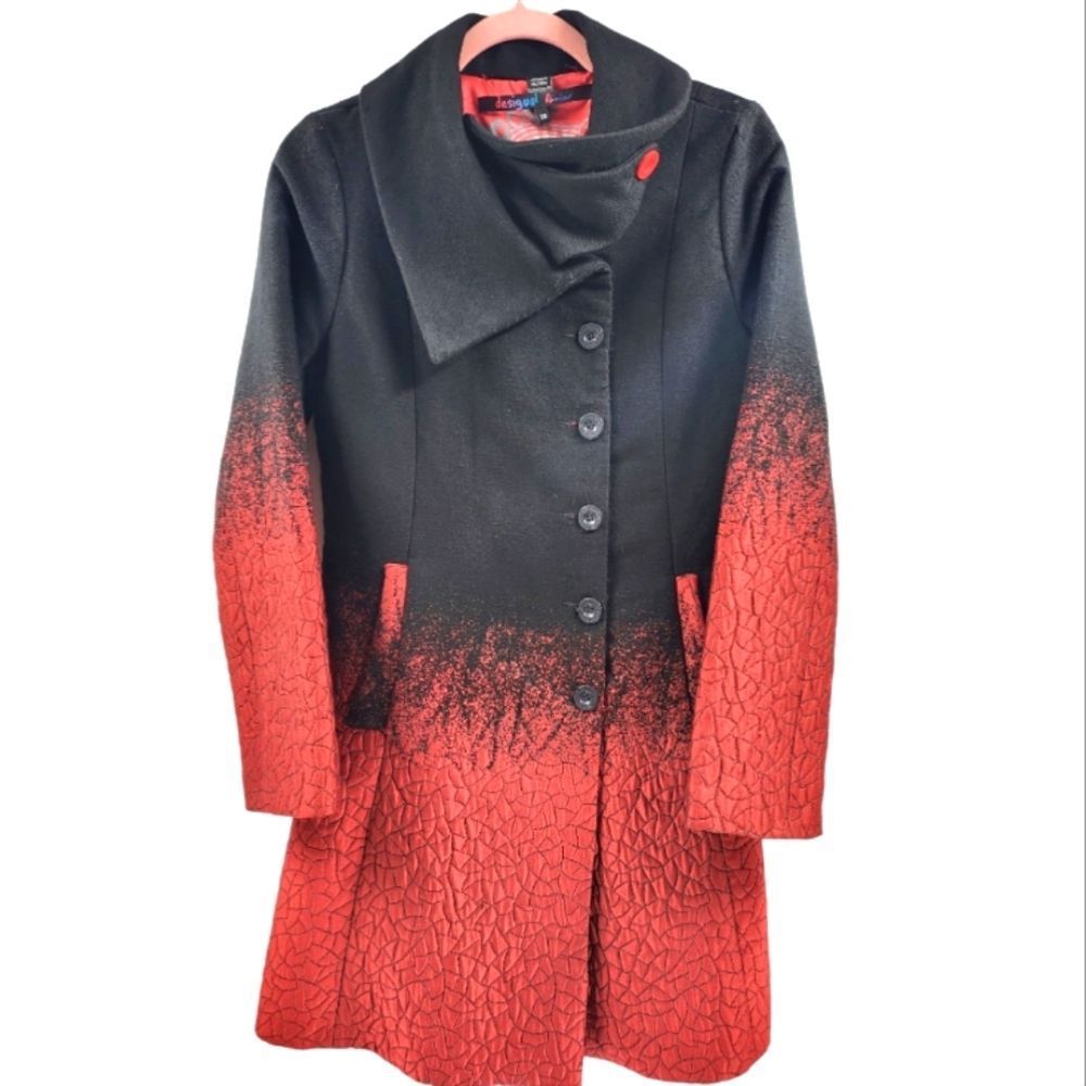 Desigual Womens Ombre Button Front Fold Collar Peacoat Size U.S Small. - Picture 3 of 12